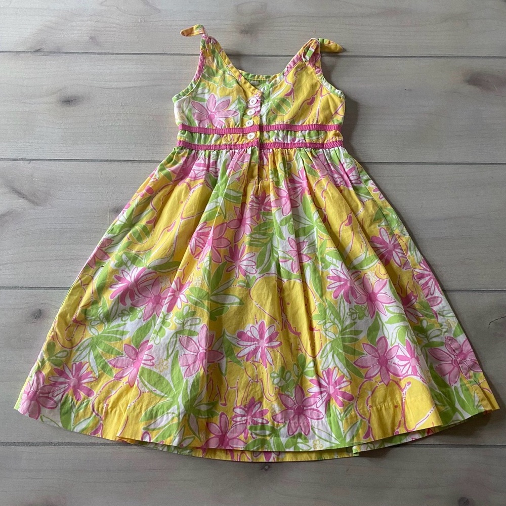 Lilly Pulitzer Pink and Yellow Floral Elephant Print Kids Tank Sundress - Picture 3 of 4